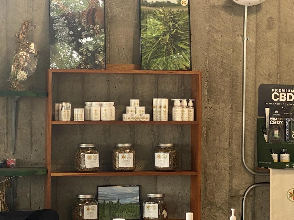 storefront shelving of CBD products